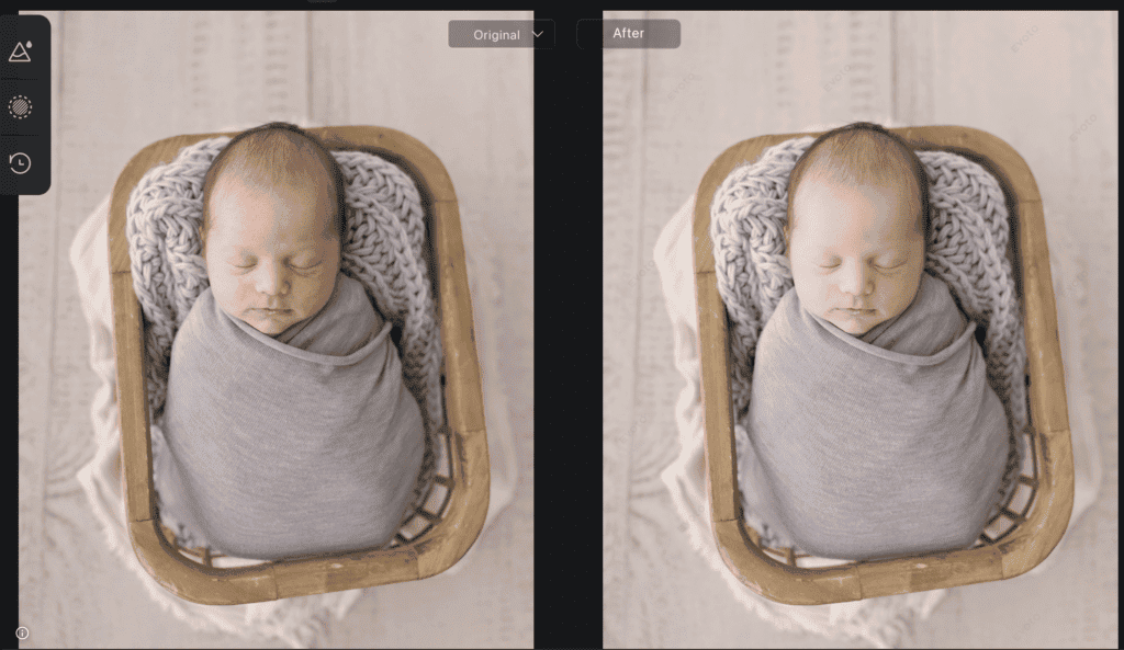 Baby sleeping in a wooden basket - newborn photography, newborn portrait, sleeping baby, professional baby photos, cozy newborn photo shoot.