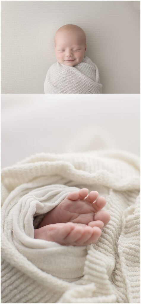 Newborn film storytelling setup with natural lighting in Akron photography studio