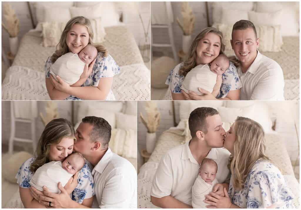 Baby photography in soft neutral tones capturing family love and newborn cuddles at Mary Christine Photography.