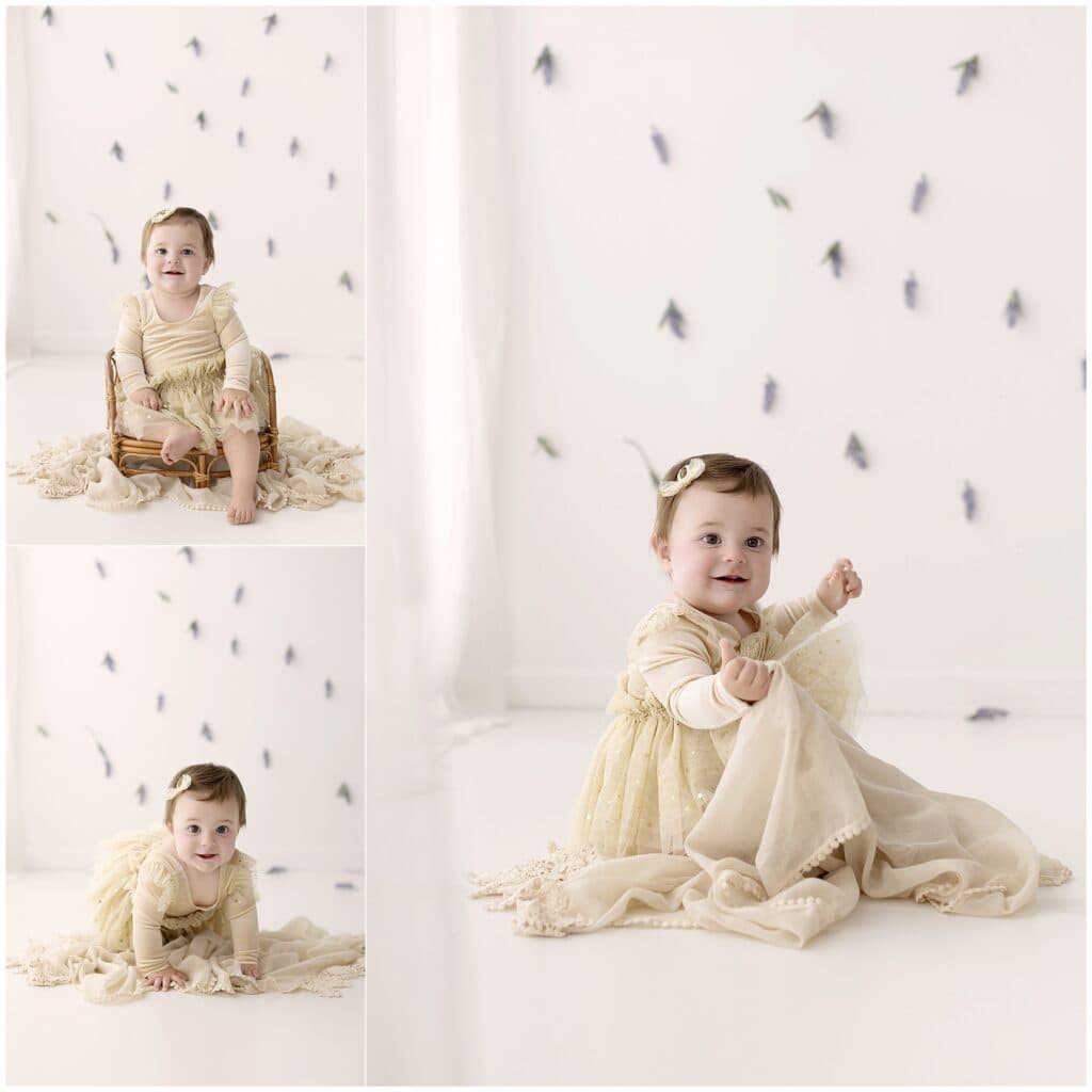 One-year milestone portrait with natural light and neutral styling