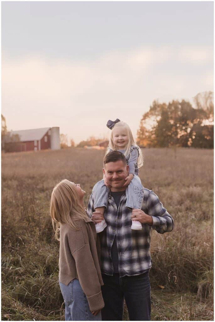 Candid family portrait in warm evening light