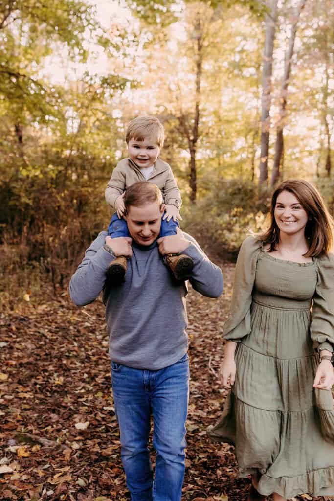 Little boy smiling during outdoor family photos in Brunswick Ohio