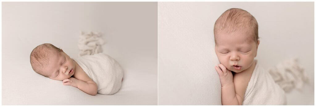 Cleveland Ohio newborn studio photography of baby boy in light and airy neutral setup