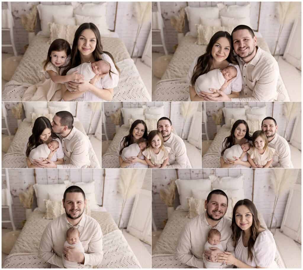 family newborn photography in Cleveland Ohio with parents and baby boy in neutral studio setting