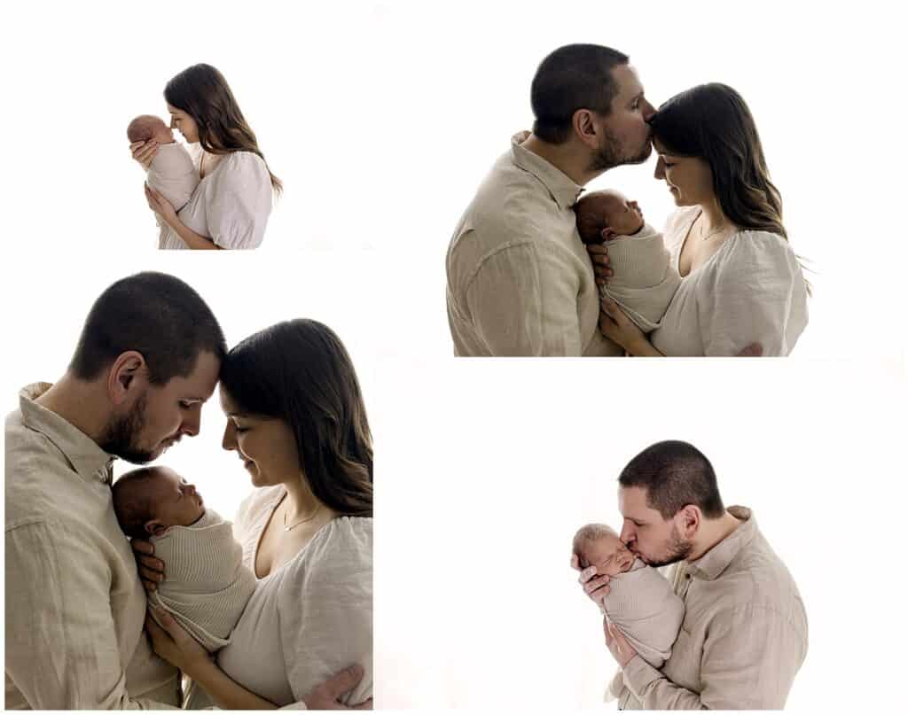 light and airy newborn photography in Cleveland Ohio with parents holding baby boy